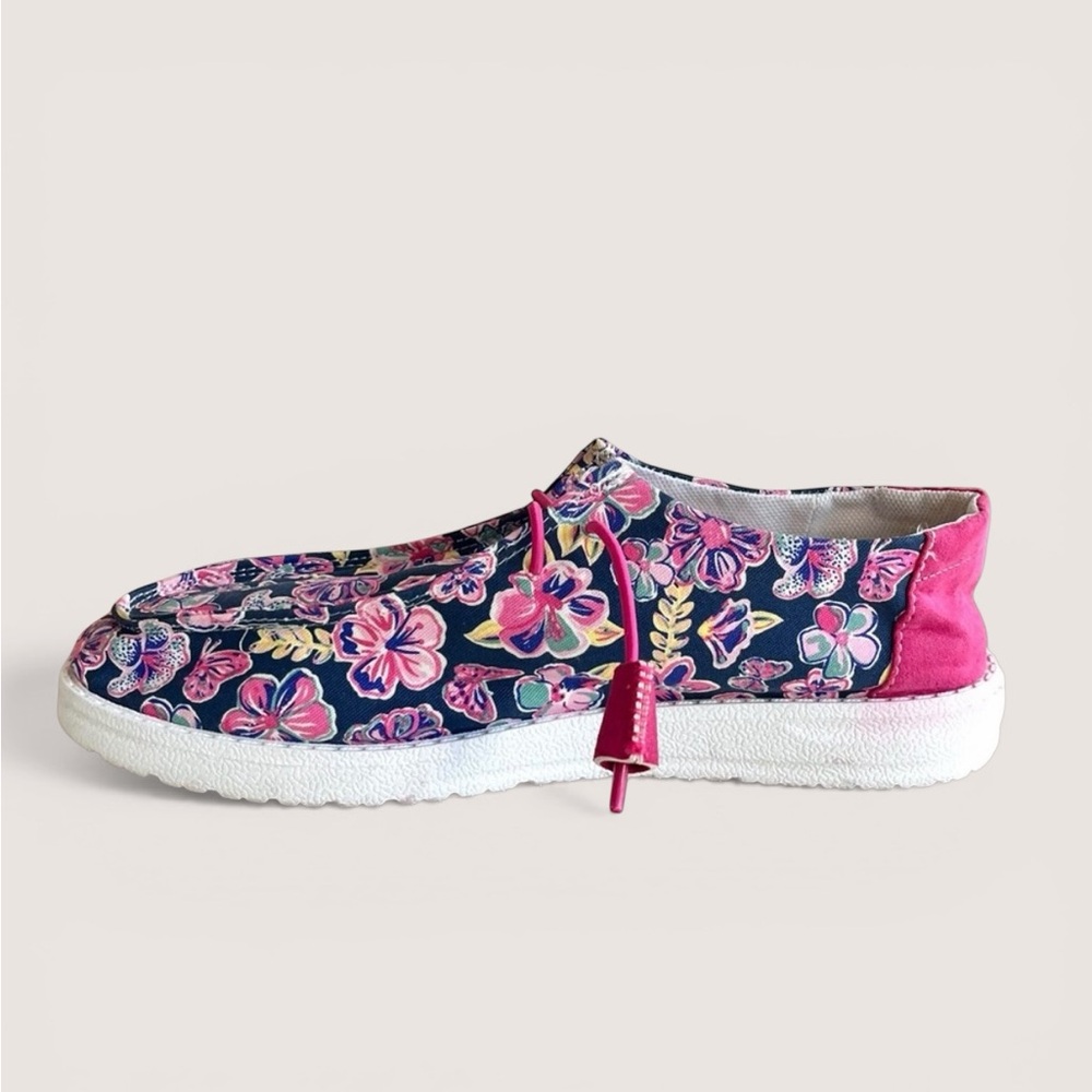 Simply Southern Navy Floral Slip-On Shoes with Pink Trim - Picture 4 of 16